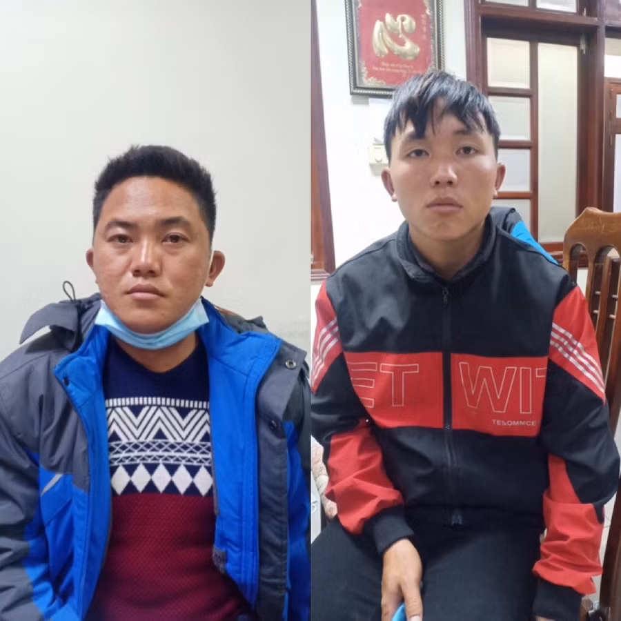 Vừ A Hù (trái) và Giàng A Mua tại cơ quan chức năng.