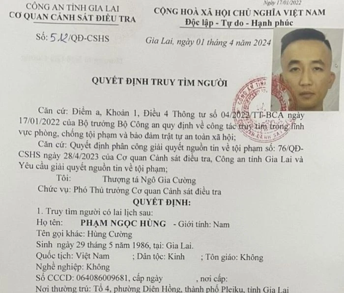 Phạm Ngọc Hùng bị truy nã trước khi bị bắt.