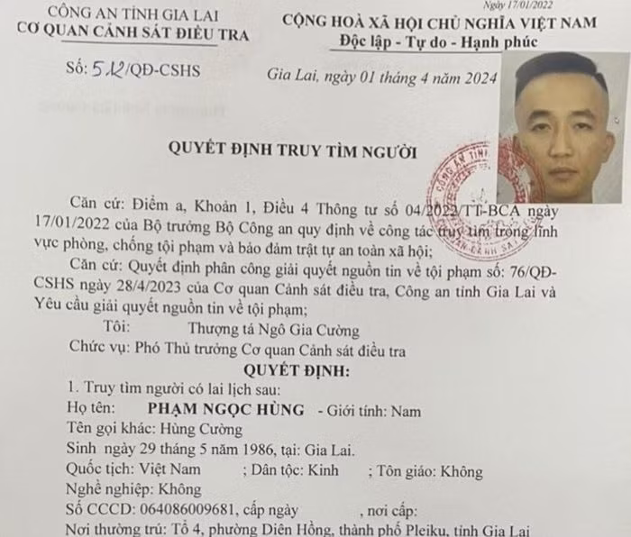 Phạm Ngọc Hùng bị truy nã trước khi bị bắt.