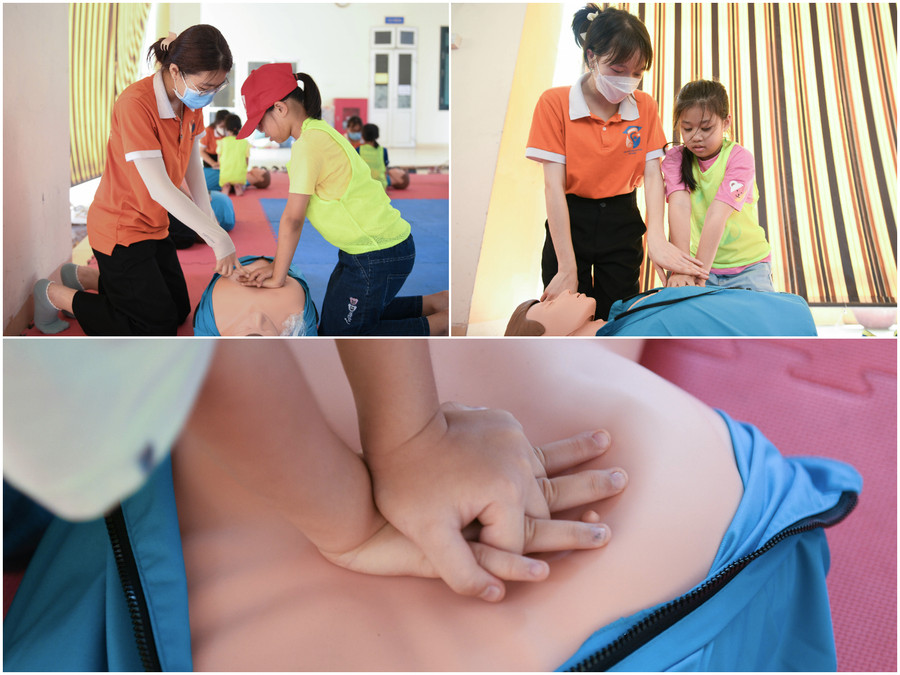Các bạn nhỏ nhanh chóng thực hành theo đúng kỹ thuật dưới sự chỉ dẫn của các hướng dẫn viên. (Ảnh: Lê Nghĩa) Các bạn nhỏ nhanh chóng thực hành theo đúng kỹ thuật dưới sự chỉ dẫn của các hướng dẫn viên. (Ảnh: Lê Nghĩa)