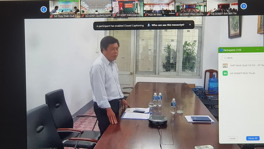 Đại diện Sở GD&amp;ĐT Ninh Thuận phát biểu tham luận theo hình thức trực tuyến.
