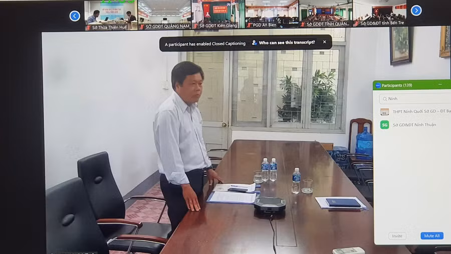 Đại diện Sở GD&amp;ĐT Ninh Thuận phát biểu tham luận theo hình thức trực tuyến.