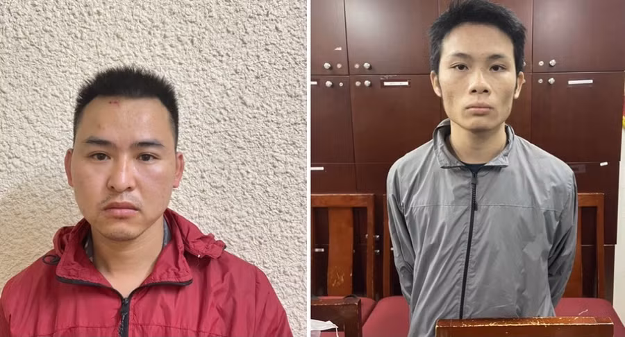 Đối tượng Trần Văn Hào (trái) và Phạm Ngọc Trăm tại cơ quan công an.