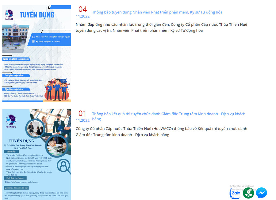 HueWACO công khai mọi khâu trong hoạt động tuyển dụng như đăng tuyển, tổ chức thi tuyển, công bố kết quả...