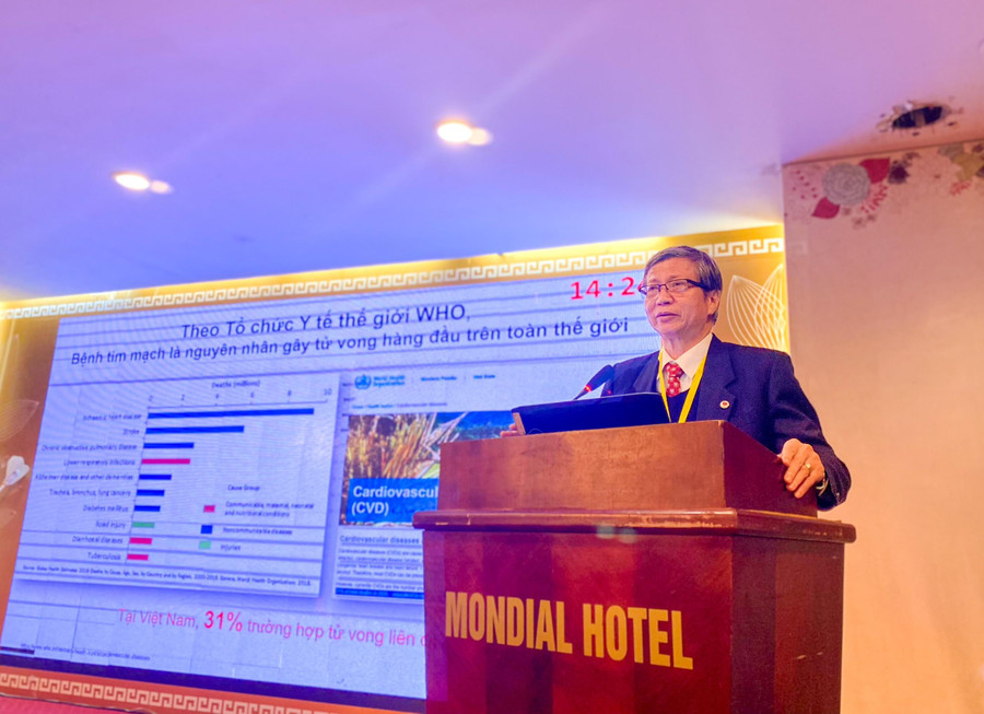 GS.TS Huỳnh Văn Minh – Chủ tịch Hội Tim mạch học Việt Nam trình bày báo cáo tham luận tại Hội thảo với chủ đề: “Đánh giá toàn diện yếu tố nguy cơ tim mạch cho bệnh nhân tim mạch – chuyển hóa”. GS.TS Huỳnh Văn Minh – Chủ tịch Hội Tim mạch học Việt Nam trình bày báo cáo tham luận tại Hội thảo với chủ đề: “Đánh giá toàn diện yếu tố nguy cơ tim mạch cho bệnh nhân tim mạch – chuyển hóa”.