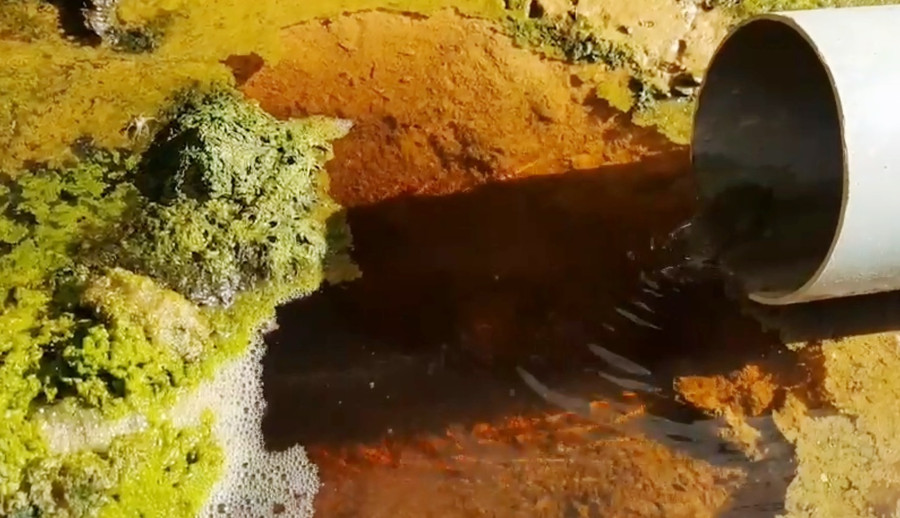 Nước thải hôi thối chảy ra tại Dự án vườn dưa lưới trong Nhà máy nước sạch Lộc An.