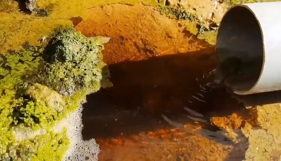 Nước thải hôi thối chảy ra tại Dự án vườn dưa lưới trong Nhà máy nước sạch Lộc An.