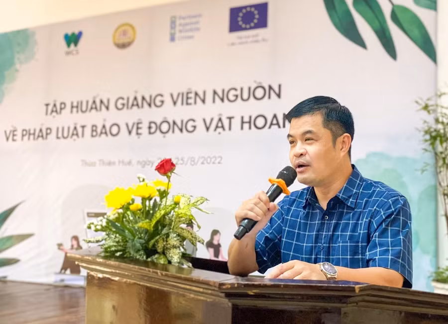 Ông Phạm Thành Trung - Tổ chức Wildlife Conservation Society (WCS) chia sẻ, thông qua Tập huấn này sẽ giúp mọi người nâng cao kiến thức về pháp luật bảo vệ động vật hoang dã.