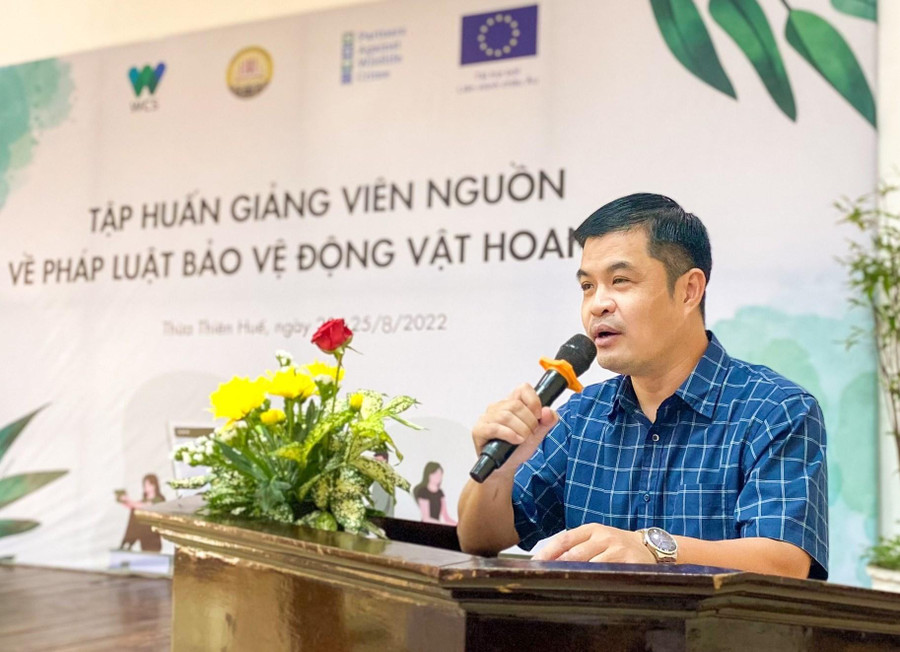 Ông Phạm Thành Trung - Tổ chức Wildlife Conservation Society (WCS) chia sẻ, thông qua Tập huấn này sẽ giúp mọi người nâng cao kiến thức về pháp luật bảo vệ động vật hoang dã.