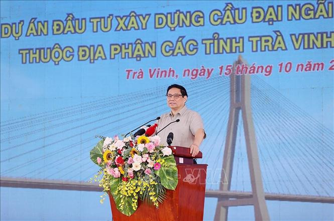 Thủ tướng Phạm Minh Chính phát biểu tại Lễ khởi công Dự án đầu tư xây dựng cầu Đại Ngãi. Ảnh: Dương Giang/TTXVN Thủ tướng Phạm Minh Chính phát biểu tại Lễ khởi công Dự án đầu tư xây dựng cầu Đại Ngãi. Ảnh: Dương Giang/TTXVN