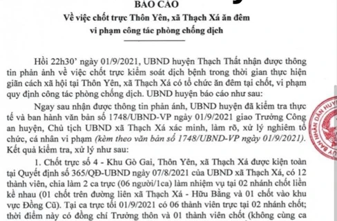 Báo cáo của UBND huyện Thạch Thất về vụ việc. 