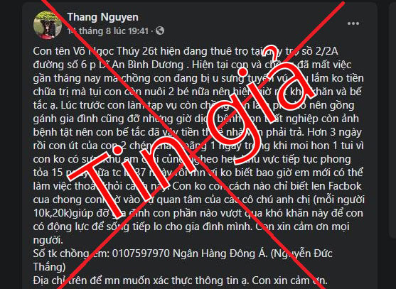 Bài đăng chia sẻ thông tin sai sự thật.