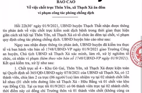 Báo cáo của UBND huyện Thạch Thất về vụ việc. 