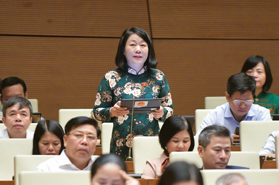 Đại biểu Nguyễn Thị Tuyết Nga chất vấn Bộ trưởng Bộ Nội vụ - Phạm Thị Thanh Trà tại Quốc hội, sáng 7/11.