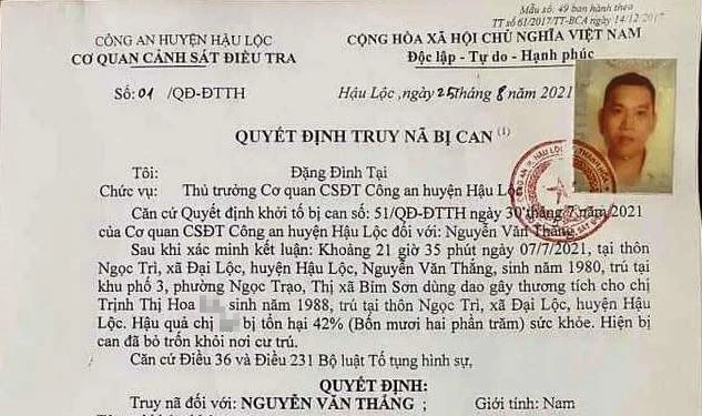 Quyết định truy nã Nguyễn Văn Thắng của cơ quan chức năng.