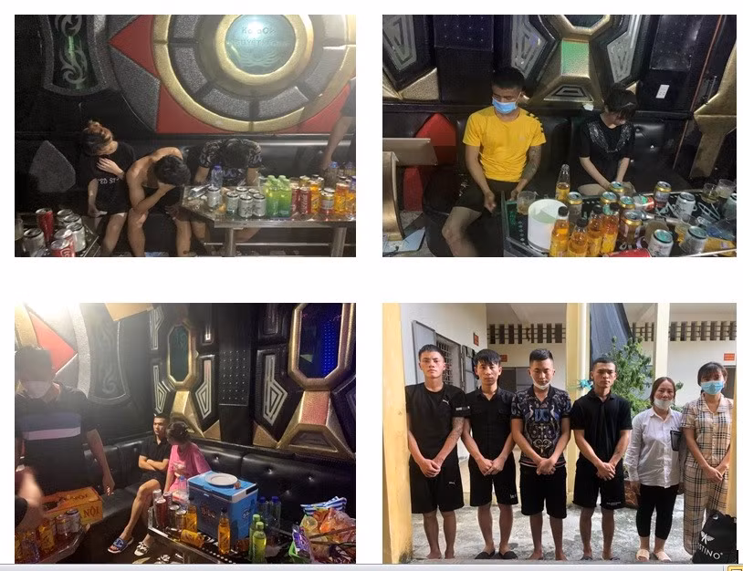 Các đối tượng có hành vi sử dụng ma tuý trong quán karaoke Nguyệt Hường. Ảnh: Công an Quảng Ninh.