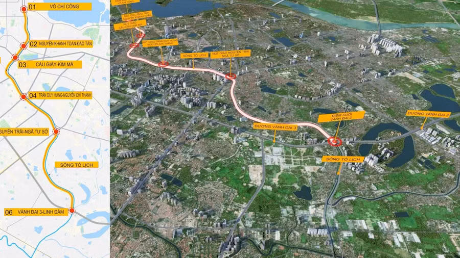 Hình ảnh toàn tuyến cao tốc ngầm dọc Công viên Tô Lịch.