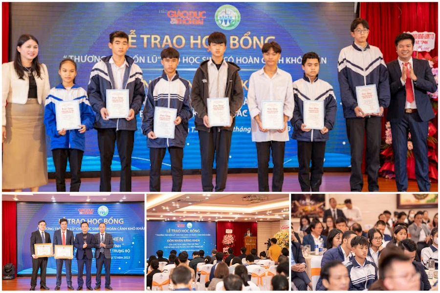 Văn phòng Báo GD&TĐ trao học bổng "Thương trò rốn lũ" đến 38 em học sinh trên địa bàn.