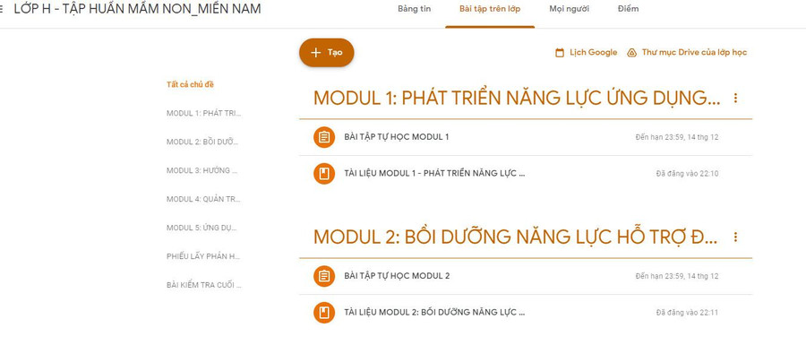 Nhiệm vụ học tập của học viên sau Khóa Tập huấn, bồi dưỡng giáo viên và cán bộ quản lý cốt cán mầm non khu vực.