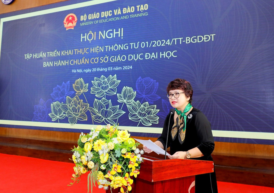 PGS.TS Nguyễn Thu Thuỷ - Vụ trưởng Vụ GDĐH (Bộ GD&ĐT) phát biểu tại Hội nghị. PGS.TS Nguyễn Thu Thuỷ - Vụ trưởng Vụ GDĐH (Bộ GD&ĐT) phát biểu tại Hội nghị.