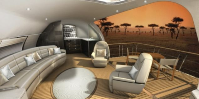 Máy bay dùng để tham quan vùng nguy hiểm ảnh 2 As the sun sets on their exotic landing ground, passengers can relax in their spacious living area, complete with comfy sofas, as the crew serves them cool drinks Read more: http://www.dailymail.co.uk/sciencetech/article-1278627/Creature-comfort-British-safari-jet-transforms-plush-viewing-platform.html#ixzz0o3DtDhE7