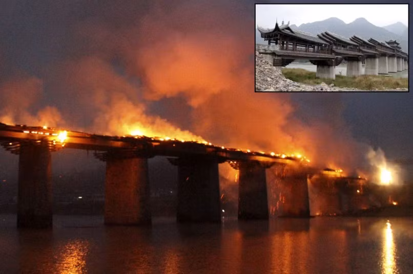 Bà hỏa thiêu rụi cầu có mái che dài nhất châu Á