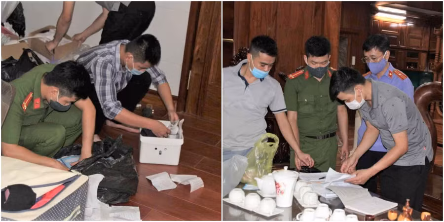 Lực lượng chức năng khám xét nơi ở của đối tượng Nguyễn Thị Hoài. Ảnh: Công an Nghệ An.