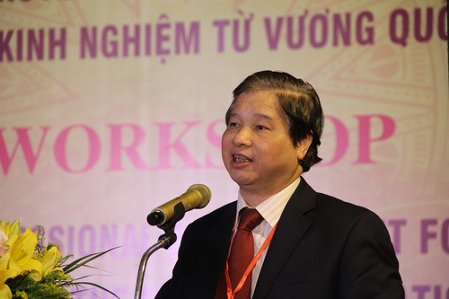 GS Phạm Quang Trung - Giám đốc Học viện Quản lý Giáo dục phát biểu tại Hội thảo GS Phạm Quang Trung - Giám đốc Học viện Quản lý Giáo dục phát biểu tại Hội thảo