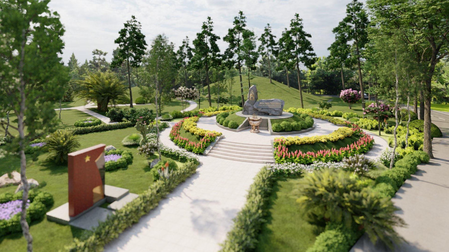 Phối cảnh công trình Khu tưởng niệm liệt sĩ sau khi được tôn tạo, nâng cấp. Phối cảnh công trình Khu tưởng niệm liệt sĩ sau khi được tôn tạo, nâng cấp.