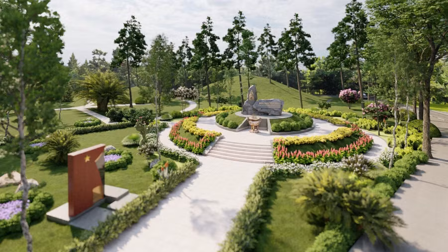 Phối cảnh công trình Khu tưởng niệm liệt sĩ sau khi được tôn tạo, nâng cấp.