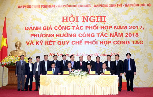 Thủ tướng chứng kiến lễ ký kết quy chế phối hợp công tác giữa 4 Văn phòng Trung ương