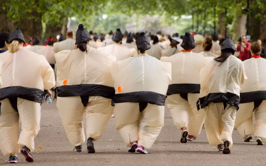 The Sumo Run in Battesea Park, west London, an annual 5km charity fun run around the park in inflatable Sumo Suits. The event previously set a Guinness World Record for the largest gathering of people running in Sumo Suits.