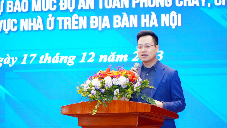 Anh Trần Quang Hưng - Phó Bí thư Thành đoàn Hà Nội phát biểu tại cuộc thi.