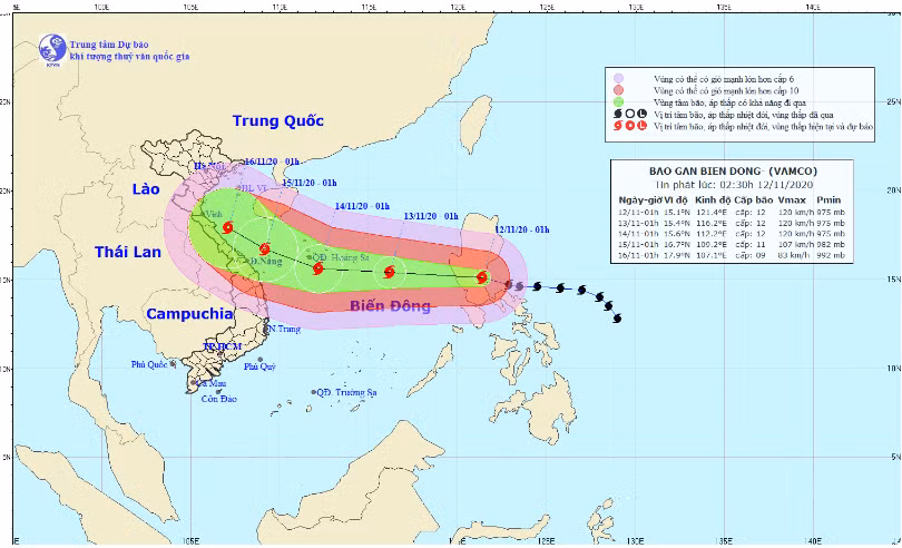 Bão Vamco giật cấp 15 đang di chuyển hướng vào vùng biển các tỉnh từ Hà Tĩnh - Quảng Nam