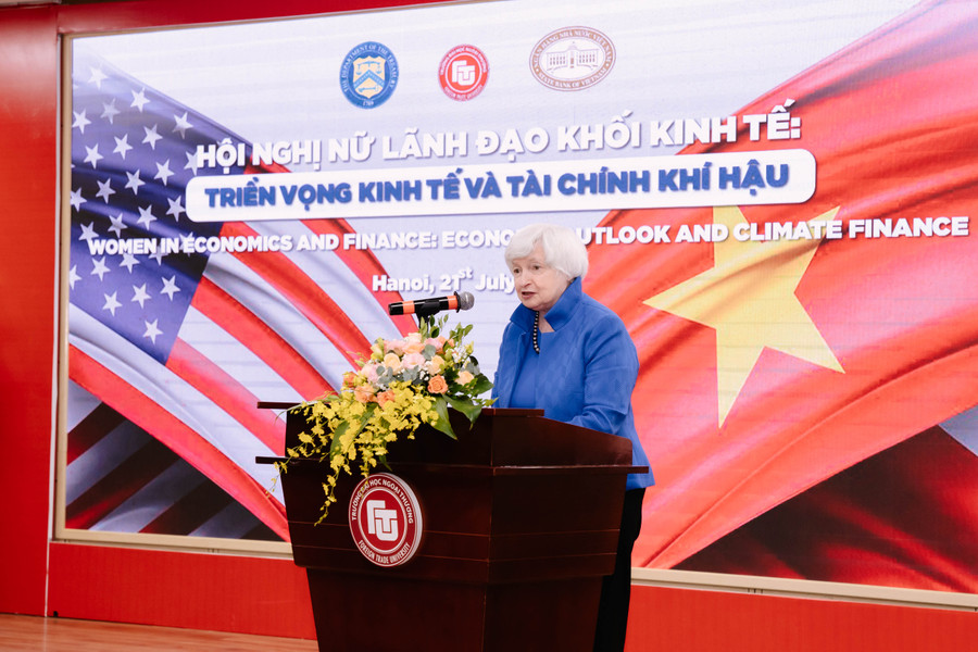 Bộ trưởng Tài chính Hoa Kỳ - bà Yellen chia sẻ quan điểm tại Hội nghị. Bộ trưởng Tài chính Hoa Kỳ - bà Yellen chia sẻ quan điểm tại Hội nghị.