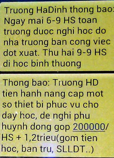 Nội dung tin nhắn thất thiệt gửi đến các phụ huynh Nội dung tin nhắn thất thiệt gửi đến các phụ huynh