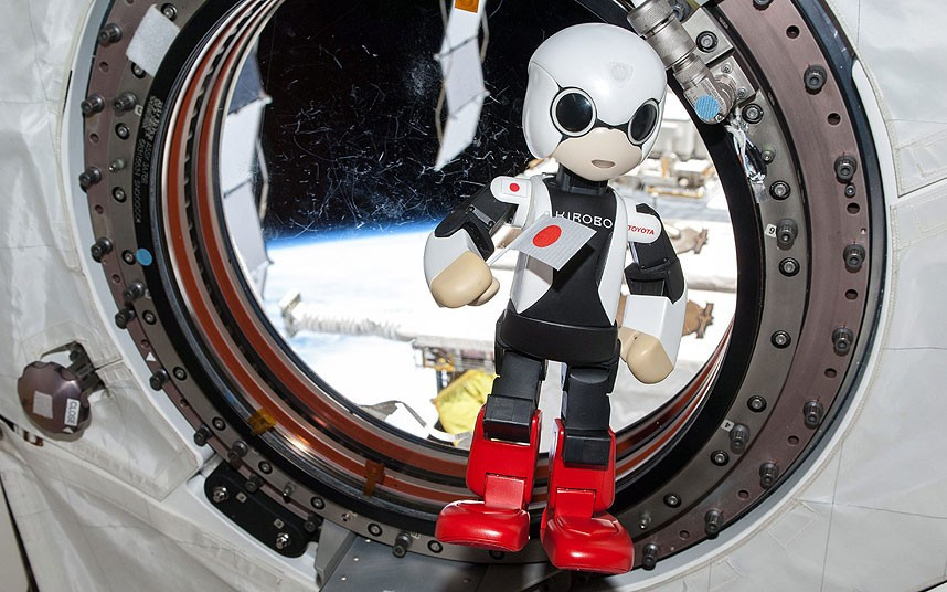 Robot astronaut Kirobo, a 34cm high robot in the International Space Station. The astronaut Kirobo has become the first robot to speak in outer space. The talking robot is to a 