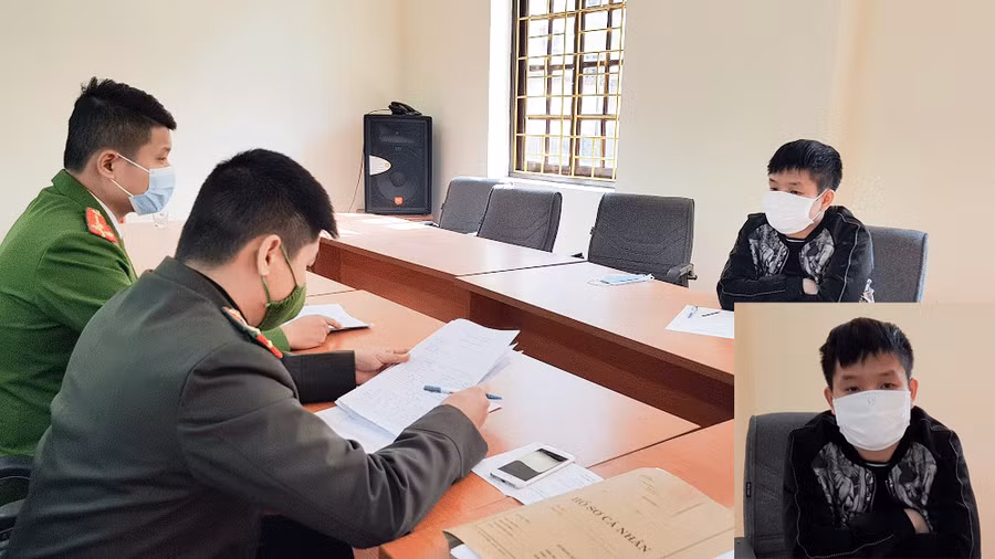 Đối tượng Dương Ngọc Kiên làm việc tại cơ quan chức năng.