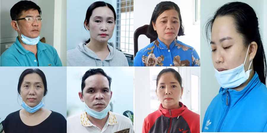 7 đối tượng vừa bị cơ quan chức năng khởi tố. Ảnh: Công an An Giang.