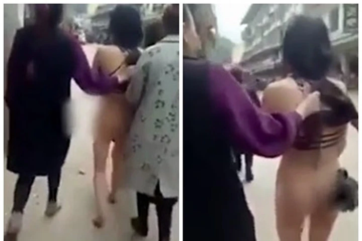 Vợ đánh ghen bá đạo, lột đồ bồ nhí của chồng diễu phố