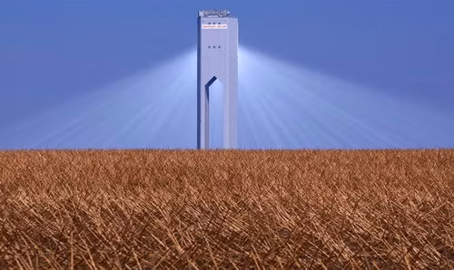 The new PS20 solar tower at the Solucar Platform in Sanlucar la Mayor, southern Spain, seen on Sept. 23, 2009. PS20, one of the most powerful commercial solar tower in the world, consists of a solar field made up of 1,255 mirrored heliostats aimed at the tower, producing steam which is converted into electricity generation by a turbine