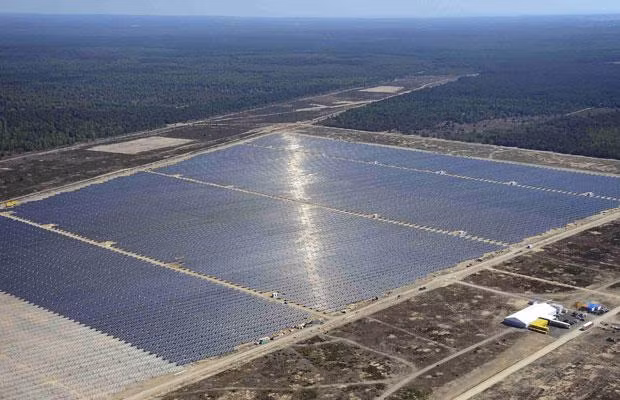 An aerial view of the Lieberose solar farm in Germany which became the world’s second biggest solar power plant with an area of 162 hectares (equivalent to more than 210 football fields)