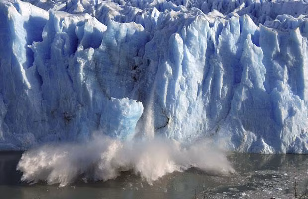 Lumps of ice crumble off the Perito Moreno glacier in Patagonia, Argentina, during the southern hemisphere’s winter months
