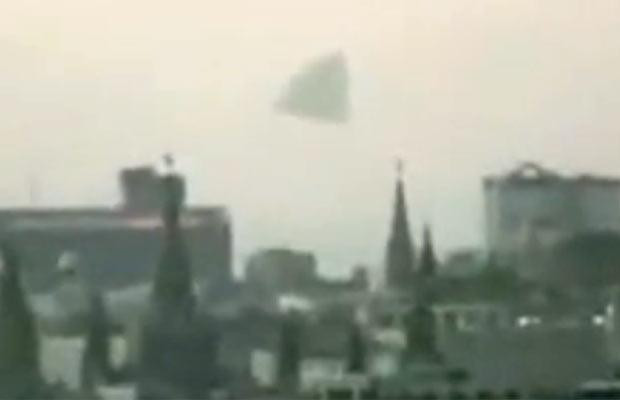 A giant pyramid which appeared to be a UFO hovering over the Kremlin caused frenzied speculation in Russia that it was an alien spacecraft