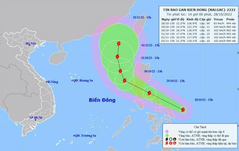 Hình ảnh về đường đi của bão Nalgae. 