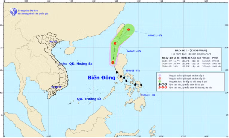 Hình ảnh vệ tinh của bão số 1 (cơn bão Choi-Wan). Ảnh: Trung tâm Dự báo Khí tượng Thuỷ văn Quốc gia.