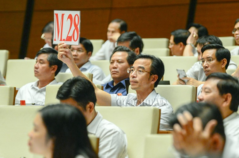 Đại biểu Nguyễn Tiến Sinh giơ biển tranh luận Đại biểu Nguyễn Tiến Sinh giơ biển tranh luận