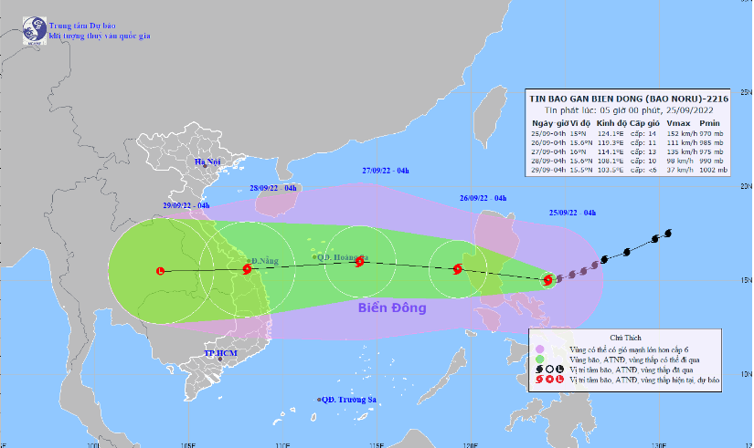 Hướng đi của bão Noru. Nguồn: Trung tâm dự báo khí tượng thủy văn quốc gia.