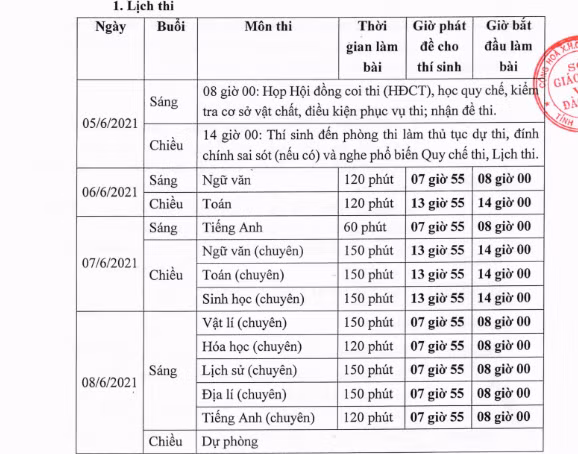 Lịch thi chi tiết vào lớp 10 của Sở GD&amp;ĐT Hải Dương năm học 2021-2022
