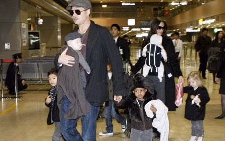 Brad Pitt and Angelina Jolie with their children